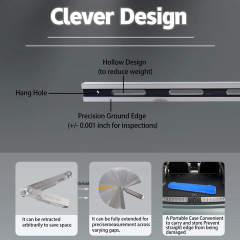 Pro Grade 24 Inch Machinist Precision Straight Edge For Cylinder Heads And Engine Blocks, Flatness Check With Warp Detection, Bearing Saddles, Cam Covers, Flywheels, And Other Critical Machining Surfaces. Hollow design straight edge with precision ground edge