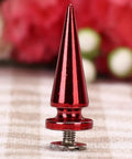 10 Set Red Cone Spikes Punk Rivets Heavy Duty Metal Studs For Leather Belts Coats And Streetwear close-up of a red metal cone spike rivet