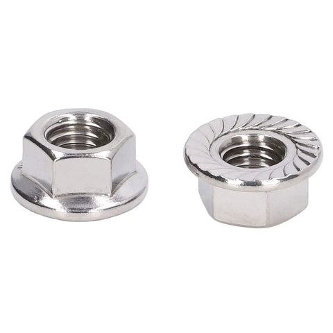Stainless Steel DIN 1587 Flange Nut Set With Integrated Washer, A2-70 Rustproof Locking Nuts for M3 M4 bolts, close-up view