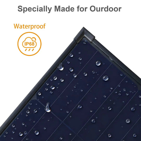 Close-up of waterproof 100W Portable Foldable Solar Panel Suitcase With 10A 12V MPPT Controller, corner with water droplets.