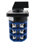 Front view of Beefy Heavy Duty Three Phase Rotary Changeover Switch 125A 660V Three Position 1 0 2 With Twelve Terminals