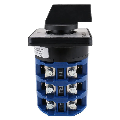Front view of Beefy Heavy Duty Three Phase Rotary Changeover Switch 125A 660V Three Position 1 0 2 With Twelve Terminals