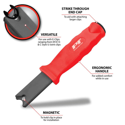 Magnetic E Clip Installing Tool For E9 To E13 Clips, C Clips, And U Joint Clips, Comfort Grip, Easy Strike Surface, Red