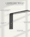 Sturdy L Shaped Wall Mount Bracket For Floating Shelves And Desks, Black Cold Rolled Steel with easy installation labels