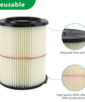 Red Stripe General Purpose Vacuum Filter 2 Pack For 5 To 20 Gallon Shop Vacs showing close-up of integrated filter and cap
