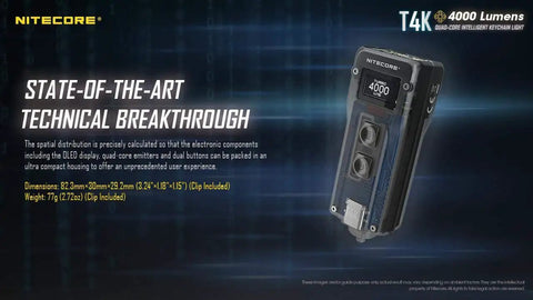 Pocket Powerhouse 4000 Lumen Keychain Flashlight With Type C Rechargeable Battery, OLED Display, XP-L2 LEDs shown upright