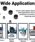 Six Piece Router Collet Kit Set with Carbon Steel Chuck Adapters and Locknuts for Trimmer and Engraving Machines application