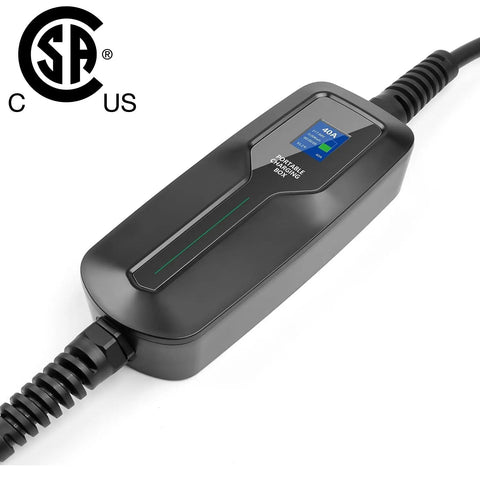 Portable 40 Amp Level 2 EV Charger with LCD Display for Cars and Hybrids, NEMA 14-50 Outlet, Travel Ready Charger