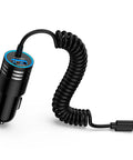 Hella Fast 48W USB C Car Charger With Slick Coiled Cable For Samsung And Apple Devices PD 3.0 QC 3.0, compact design and coiled cord