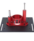 High Grade Router Table Insert Kit With Smooth Crank Handle Height Control For Woodworking seen from above, red CNC aluminum construction.
