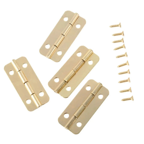 Top Shelf Gold Decorative Furniture Hinges 10 Pack Of 37 By 17 Mm with screws for easy assembly, ideal for boxes and crates.