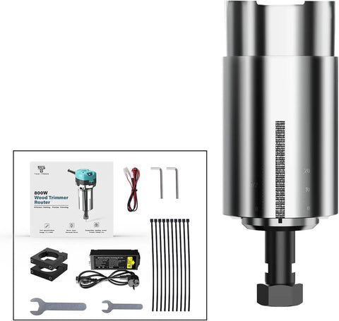 Beefy 800W Trim Router Kit With 6 Speed Range From 10000 To 30000 RPM, ER11 Collet shown with components and control box
