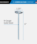 Beefed Up Heavy Duty 6 Inch Landscape Staples With 8 Gauge Galvanized Circle Top Ground Pin shown with measurements
