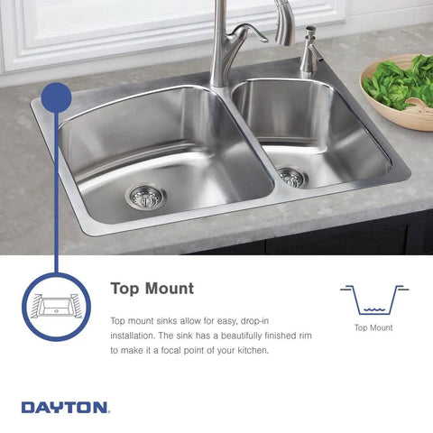 Top mount installation of Single Bowl Drop-In Stainless Steel Sink 25 By 21 Inches, 22-Gauge 300 Series, Commercial Grade
