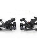 Rock Solid Mechanical Disc Brake Set With Dual Piston Calipers and Six Bolt Rotor, showcasing black aluminum calipers.