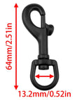 Heavy Duty Black Zinc Alloy Flag Hooks With Swivel Eye Bolt Snap Clasps, 64mm size, designed for secure outdoor use.