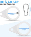 Top Shelf White Aluminum Flag Pole Rings With Grip Tight Clamps Two Pack No Sweat Antitwist Swivels For Slick 360 Degree Rotation And Hassle Free Patriotic Display showing size fittings for 0.75-1.02 inch flagpoles.