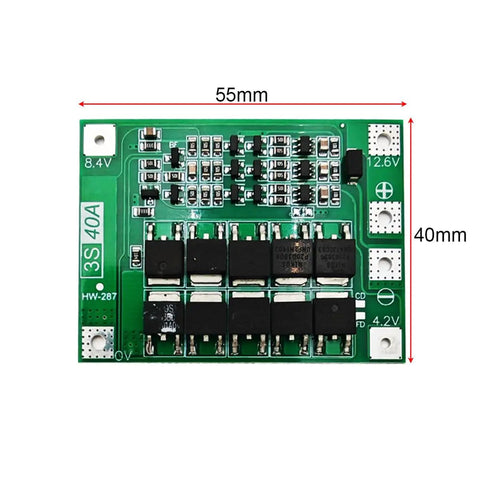 Rock Solid 3S Lithium Battery Protection Board Balancing Charger Module For 18650 Cells, 55mm x 40mm, designed for power tools.