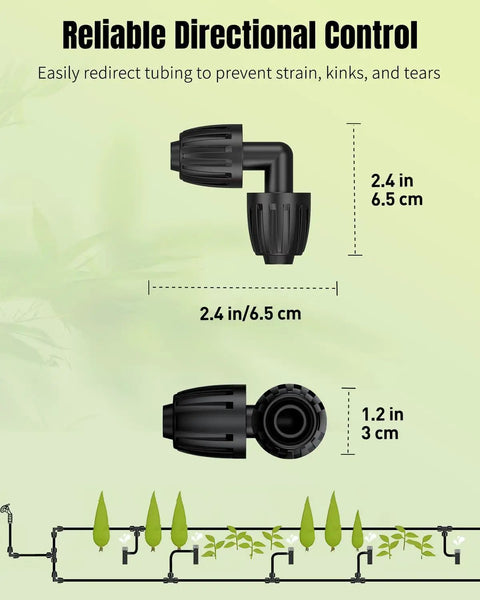 Fifteen Pcs Drip Irrigation Fittings For Half Inch Tubing With Barbed Elbows And Anti Drop Lock Nuts, Leakproof Connections Display
