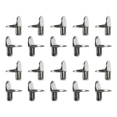 Heavy Duty L Shaped Shelf Support Pegs 20 Pack 5mm Zinc Alloy Cabinet Bracket Pins in Silver for Bookshelves Displays Closets Cupboards