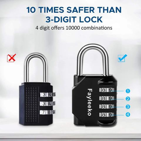 2 Pack 4 Digit Padlock Set For Lockers Gym School Fence Toolbox Case And Hasp Cabinets No Key Needed Resettable 4 Digit Locks With 10,000 Possible Codes Portable And Easy To Use Black, comparison showing padlock security levels