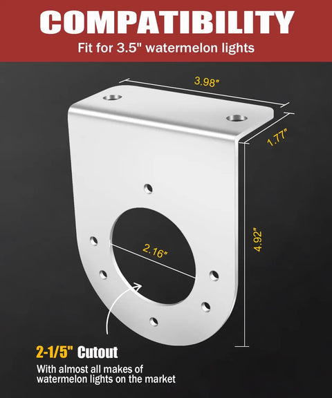 Diagram of Watermelon Light Bracket Set For Stainless Steel Bumper Mounts with dimensions and compatibility details.