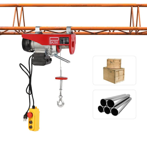 551 Lb Mini Electric Hoist With Emergency Stop Switch, 510 Watt Motor And Wired Control, Compact Portable Winch for lifting heavy boxes and pipes.