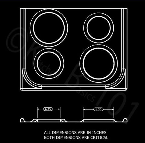 Diagram of USA Made Porcelain Cooktop Drip Pan Replacement Set For GE 6 Inch And 8 Inch Pans Four Piece Kit measurements