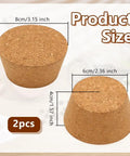 Diagram of Two Large Cork Bottle Stoppers Set For Canning Jars And Bottles, sizes 2.36 inch bottom, 3.15 inch top, and 1.2 inch thick.