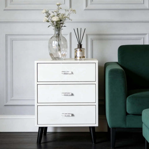 White dresser with Bling Crystal Cabinet Knobs 2 Pack For Kitchen, Dresser, And Bath Cabinets, Rhinestone Drawer Pulls, green sofa