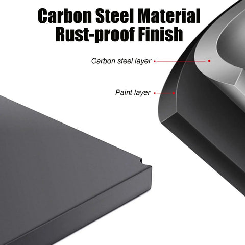 Close-up of the carbon steel and paint layers on the 5-Tier Metal Standing Storage Shelves On Wheels with Height Adjustable Racks.