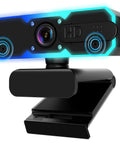 1080P 60Fps Streaming Webcam With Built In Mic And Glowing Rgb Ring Light Autofocus camera with dual speakers and clip-on base.