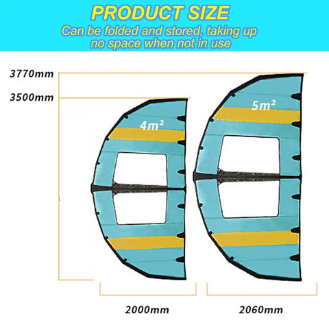 Inflatable Water Surfing Wind Wing 4 To 5 Square Meter Handheld Foil Kite For Surfing Paddleboard Skis And More 5m2 Yellow Blue Black