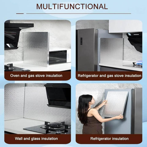 2cm Thick Aluminum Heat Shield Mat With Flame Retardant Insulation For Ovens And Stoves, 50x100cm, installed in kitchen