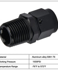 Beefy 6AN Female to 3/8 NPT Male Swivel Aluminum Fitting Black Anodized 6061-T6, High Pressure 1500 PSI, Wide Temperature Range -60C to 300C, Rugged Aluminum Quick Connect for Serious Performance Builds, black fitting