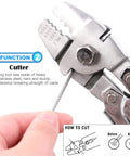 Close-up of 2.2mm Wire Rope Crimping Tool Kit With 150Pcs 3 Size Aluminum Double Barrel Ferrule Sleeves in use cutting cable