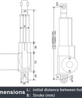 Beefy 24V Electric Linear Actuator Drive With 6000N Push 2000N Stroke Telescopic Tube High Precision Motor For Industrial Automation And Reliable Heavy Duty Motion Control dimension drawing with mounting holes