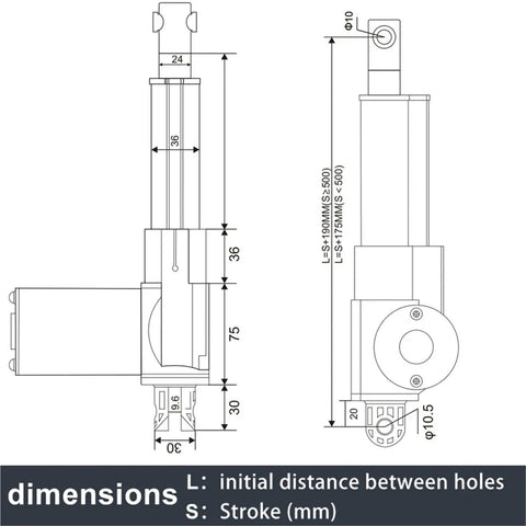 Beefy 24V Electric Linear Actuator Drive With 6000N Peak Thrust And 2000mm Telescopic Stroke For Heavy Duty Industrial Automation And Precise Motion Control, dimension drawing