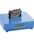 Worry Free 500 Pound Industrial Bench Scale With A Roomy 24 Inch Square Platform And Bright Front Mounted Digital Cockpit on a blue platform.