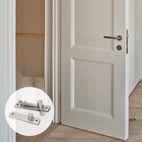 Stainless Steel Concealed Door Hinge With Thickened Pivot For 360 Degree Rotation Heavy Duty Rustproof Hinge on a wood frame door