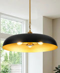 puncoll 20.5" Black and Gold Chandelier, 3-Light Dome Large Pendant Light with black exterior and gold interior.