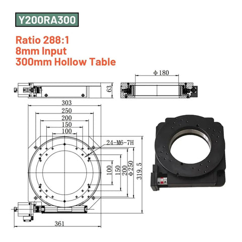 Heavy Duty Hollow CNC Rotary Table With NEMA23 Gearbox Reducer And 180 To 1 Indexing Plate dimensions and design details.