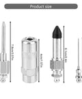 Pro Grade Grease Needle Attachment Set With Leakproof Double Connection Design, 9pc, product size dimensions shown