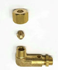 Durable Brass Unloader Valve For Industrial Air Compressors Garage Ready 90 Degree Elbow Replacement Fits Import Two Stage Pumps Like SC23 SC46 LP205 LP210 LP800052 One Quarter Inch Tube And One Eighth Inch MNPT showing separate parts