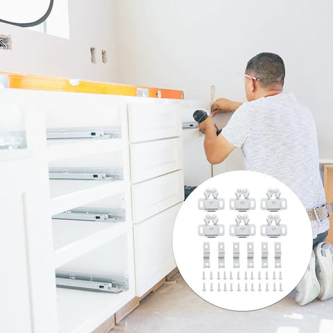 Quiet Heavy Duty Double Roller Cabinet Latch Set In Cold Rolled Steel 35 Piece Kit installed on white cabinets