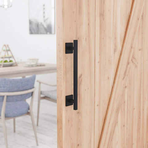 Antique Rustic 12 Inch Barn Door Handle, Solid Steel Heavy Duty Flush Square Base Pull For Gate Garage Sheds, Black Finish