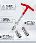 T-Handle Spark Plug Socket Wrench With Swivel Head And Extended 16Mm 21Mm Sockets 3 Piece Set showing ergonomic grip and socket details.