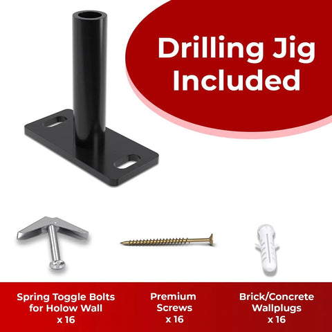 Heavy Duty Floating Shelf Brackets Set with drilling jig, toggle bolts, screws, and wall plugs, 4 pack hardware included