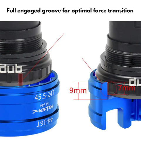 16-Notch 44mm And 12 24-Notch 46mm External Bottom Bracket Removal Tool, close-up of groove transition and measurement details