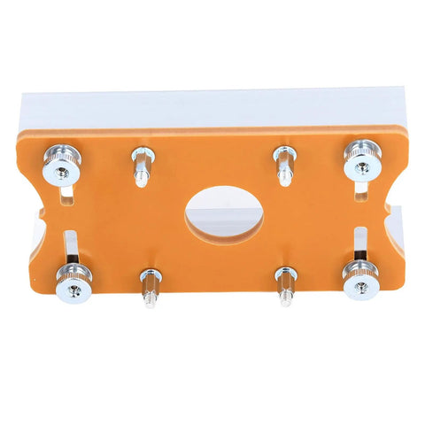 Tank Built Aluminum Router Table Insert Plate With Precision Miter Slot Guides And Bulletproof Support Frame Fits 65mm Router Bases view from above showing holes and mounting features.